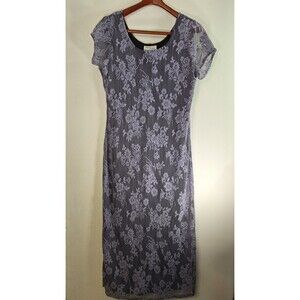 Vtg ALWAYS CAROLINE Crochet Lined Floral Maxi Dress Sz 14 Boho Coquette Cottage
